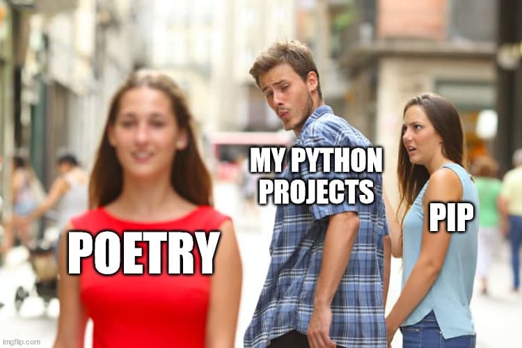 Meme about switching my pip-based Python projects over to Poetry